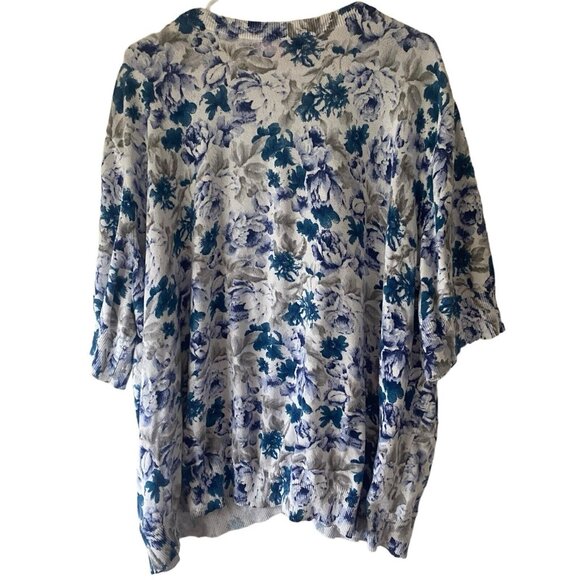 Woman Within Cardigan Sweater 4X Floral Cotton Button Up Short Sleeve Plus Size - Picture 2 of 12